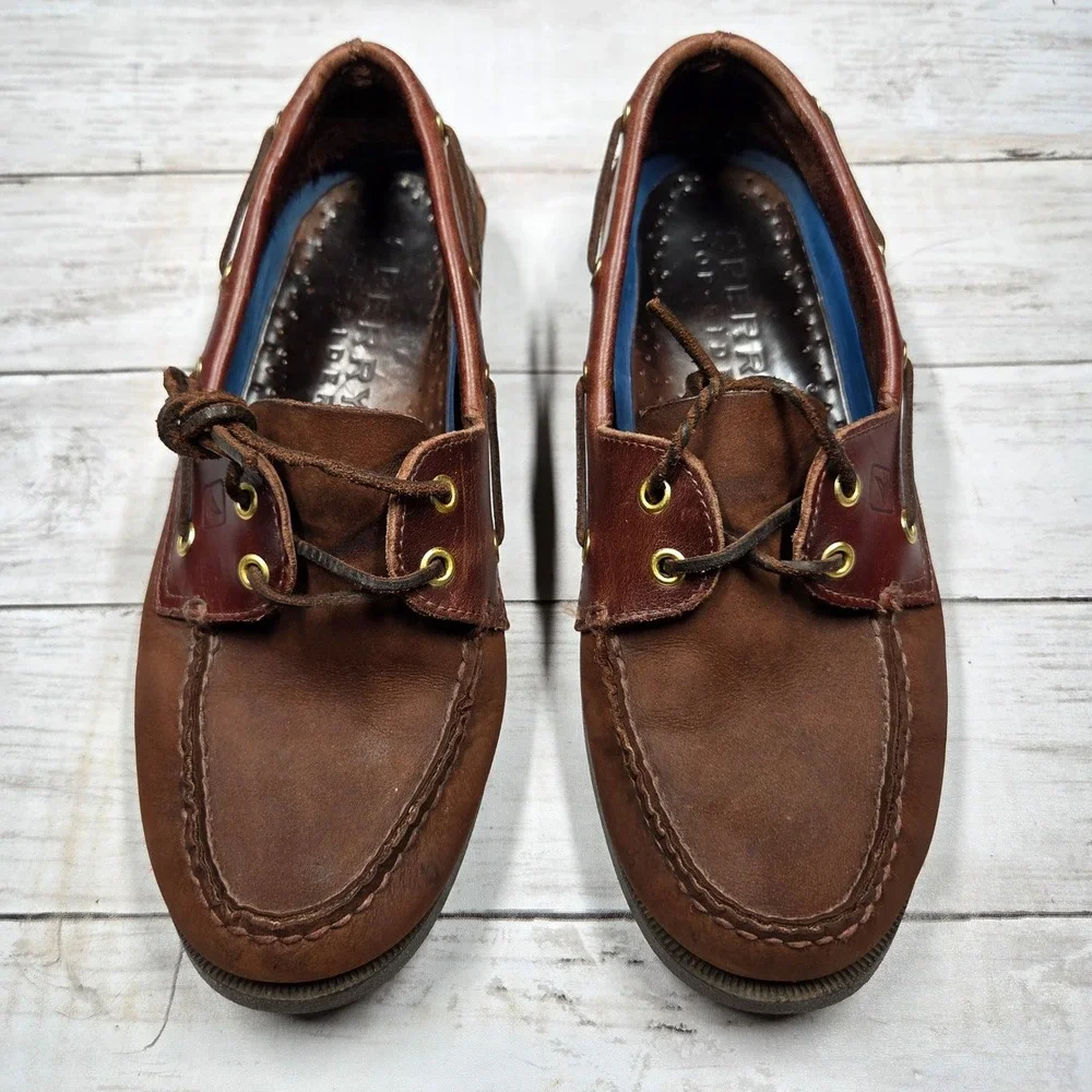 Sperry Top-Sider Authentic Original Boat Shoe Men 9M Brown Leather 0195412 2Tone